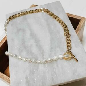 Coco Necklace Fresh Water Pearled with Half Gold Chain Necklace